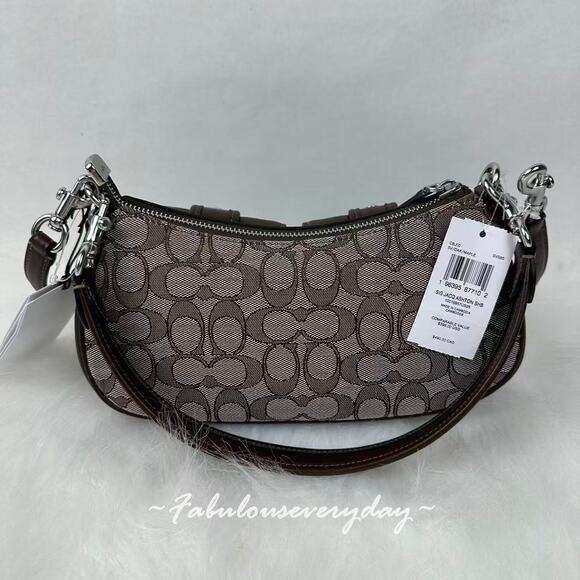 COACH Ashton Bag In Signature Jacquard Shoulder/Crossbody CBJ00 Silver/Oak/Maple - Picture 5 of 12